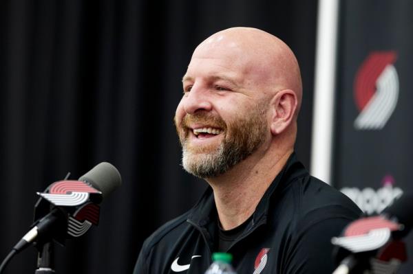 Portland Trail Blazers general manager Joe Cro<em></em>nin speaks to the media during an NBA basketball news co<em></em>nference in Portland, Ore., Saturday, June 24, 2023.
