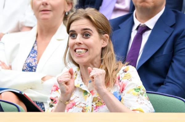 Princess Beatrice of York at Wimbledon Tennis Champio<em></em>nships 2024 in London, England, with her fists up