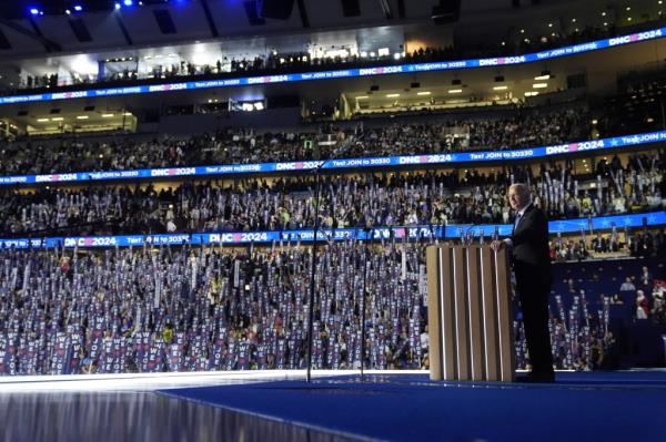 President Joe Biden delivers the keynote address at the Democratic Natio<em></em>nal Convention, Monday, Aug. 19, 2024, in Chicago.