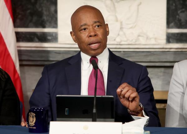Mayor Eric Adams speaks during his weekly in-person media availability at City Hall on May 14, 2024 in New York City