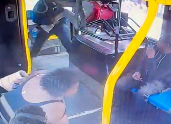 Surveillance footage of the fight inside the bus