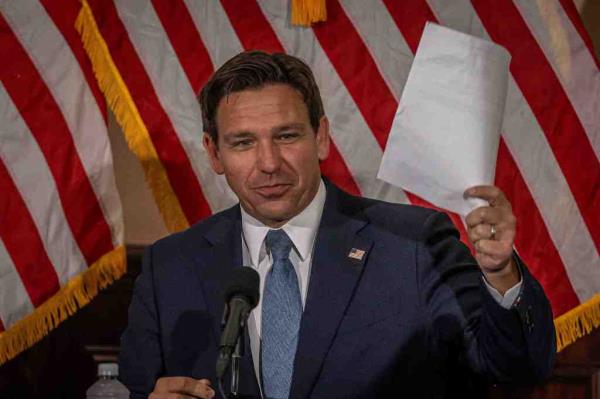 Gov. Ron DeSantis speaks against Amendment 3 at Police Benevolent Association Banquet Hall in Palm Beach, Fla. on Oct. 30, 2024.