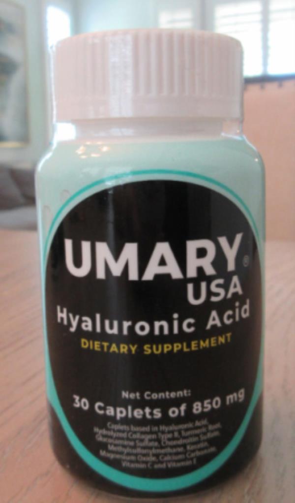 A bottle of Umary hyaluro<em></em>nic acid supplements