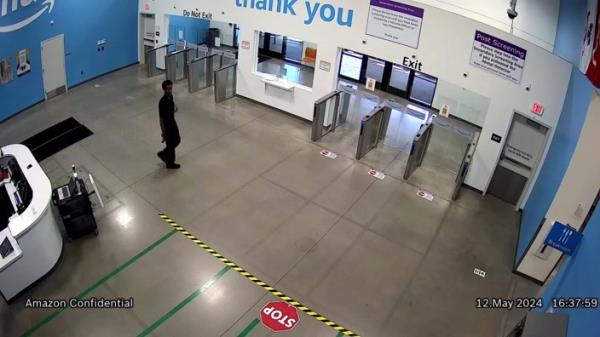 Ali Hamsa Yusuf, 22, was captured on surveillance video shuffling into the Amazon facility in West Jefferson, Ohio