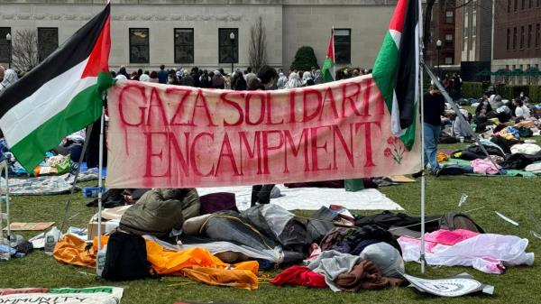 A Gaza solidarity encampment has taken place at Columbia University on Friday, April 19, 2024. This comes after a large protest the day before. New York, NY. Photos Robert Miller for NY Post
