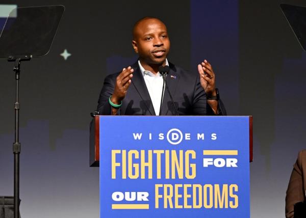 Milwaukee Mayor Cavalier Johnson speaks during the WisDems 2024 State Co<em></em>nvention on June 8, 2024.