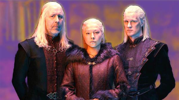 House of the Dragon characters standing together with custom background