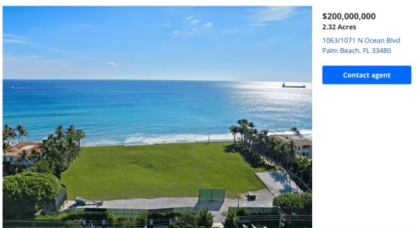 A 2.3 acre plot of land in Palm Beach, minutes away from Mar-a-Lago lists for $200 million. 