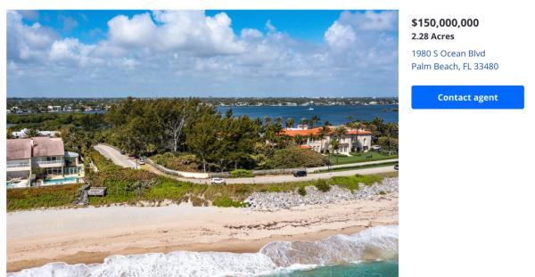 A two-acre plot of land situated a few minutes away from Mar-a-Lago is on the market for $150 million. 