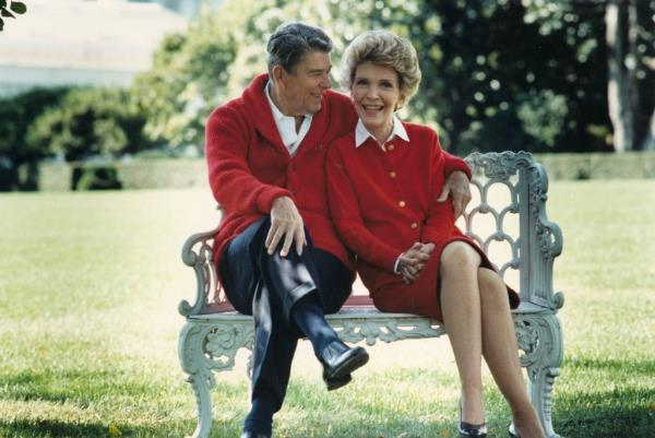 U.S. President Ro<em></em>nald Reagan and First Lady Nancy Reagan share a moment in this undated file photo. Reagan turns 93 on February 6, 2004.