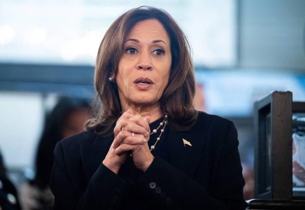 Kamala Harris campaigns at Freddy & Tony's Restaurant, a Puerto Rican restaurant, in Philadelphia, Pennsylvania, on October 27, 2024. 