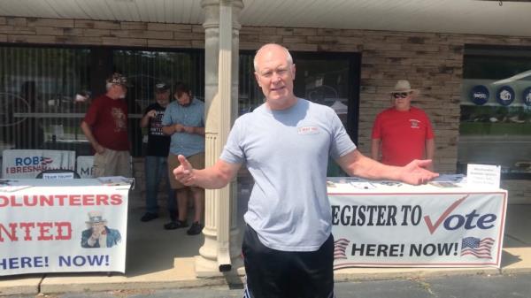 Luzerne County GOP chairman Gene Ziemba helped register voters at an event on August 25, 2024.