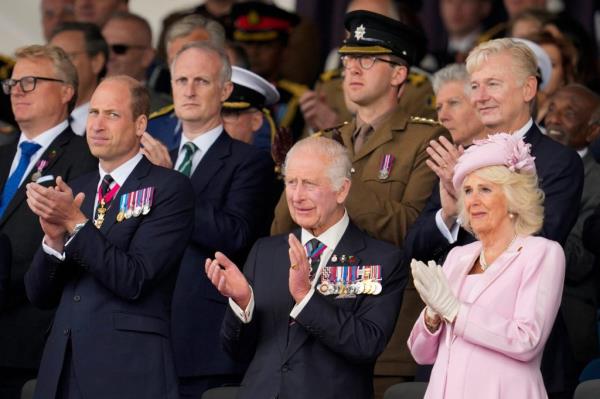 Prince William, King Charles, and Queen Camilla attending the 80th anniversary of D-Day Landings commemoration in Portsmouth, England