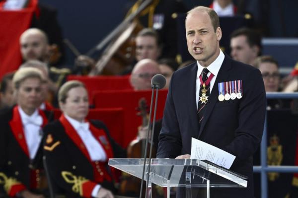 Prince William, Duke of Cambridge, delivering a speech at the 80th anniversary of D-Day commemoration in Portsmouth, England.