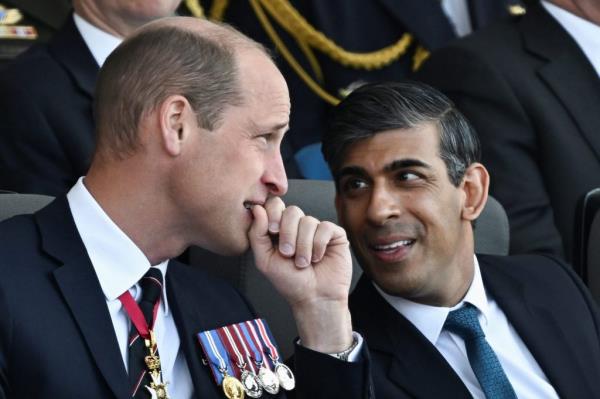 Prince William and Prime Minister Rishi Sunak sitting together at the 80th D-Day anniversary event in Portsmouth, Britain