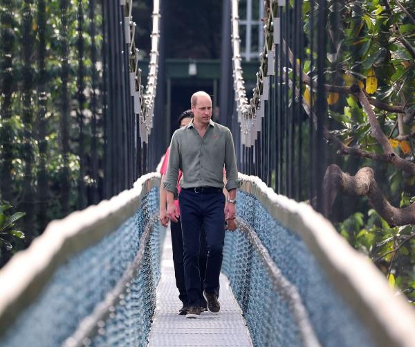 威廉在新加坡的丛林里大汗淋漓，不得不换掉衬衫