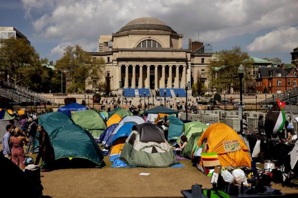 Pro-Palestinian demo<em></em>nstration encampment is seen at the Columbia University.