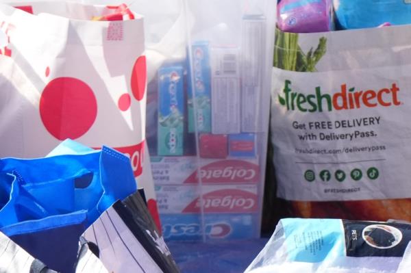 Items at a food and supply tent at a pro-Palestinian encampment on the lawn of Columbia University