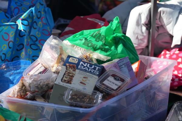 Items at a food and supply tent at a pro-Palestinian encampment on the lawn of Columbia University