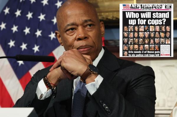 在背对背的新闻发布会上，埃里克·亚当斯与纽约市议会就有争议的警察报告法案展开了激烈的斗争
