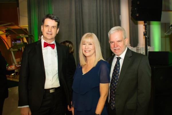From left - Dr. Vadim Gushchin, Mercy Health Services surgeon oncologist, Dr. Janet O'Mahony, MHS internal medicine, and Chris Lashley, engineer, at the Mercy Medical Center 150th Anniversary Gratitude Gala. (Sloane Brown)