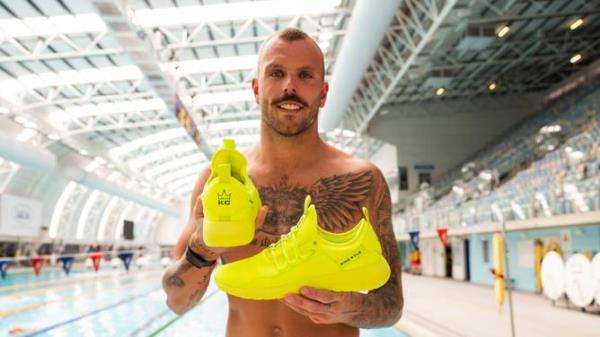 ADELAIDE, AUSTRALIA - NCA NewsWire Photos: South Australian swim star and Olympic gold medallist Kyle Chalmers has teamed up with shoe company Athletikan to release his own signature sneakers. The bright yellow-green sneakers sport a ‘King Kyle’ logo. The limited edition sneakers launch on February 21. Picture: NCA NewsWire