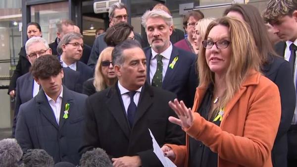Emma Webber speaks outside court