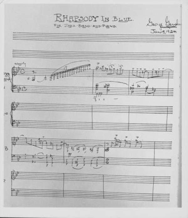 A copy of the first page of the autographed manus<em></em>cript, Rhapsody in Blue by George Gershwin