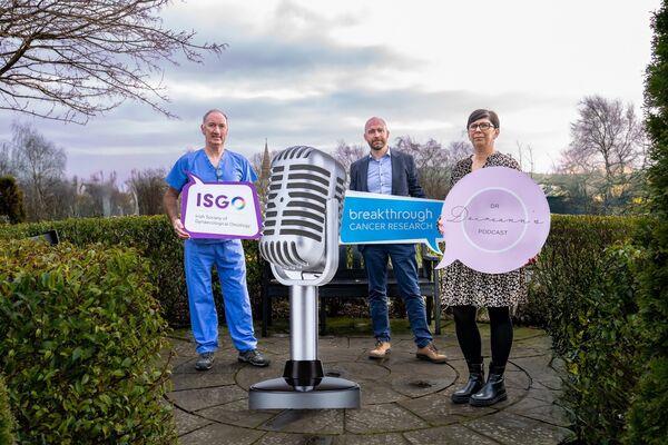  Pictured (L-R) Dr John Coulter, Eoghan O'Sullivan, Breakthrough Cancer Research and Cancer patient Bridget Carr at the launch of a new podcast series on gynaecological cancers. Picture: Chani Anderson @capturesbychani