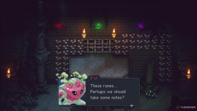 Sea Of Stars: B'st talking a<em></em>bout the runes, runes on top are blue, green, purple, chest behind grate