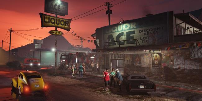 A group of NPCs inside a cinematic screenshot from GTA o<em></em>nline 