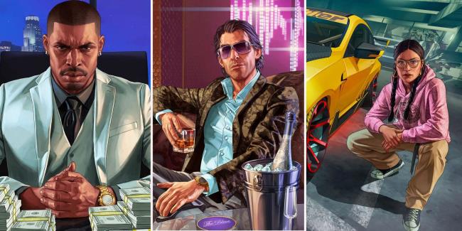 Split image of GTA o<em></em>nline business battle nightclub Los Santso summer DLC official artworks