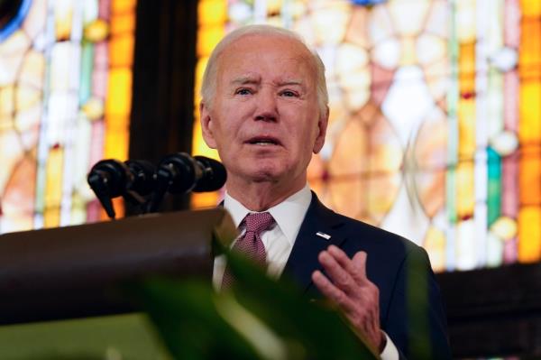 President Biden speaking at Mother Emanuel AME Church in Charleston, South Carolina on Jan. 8, 2024.